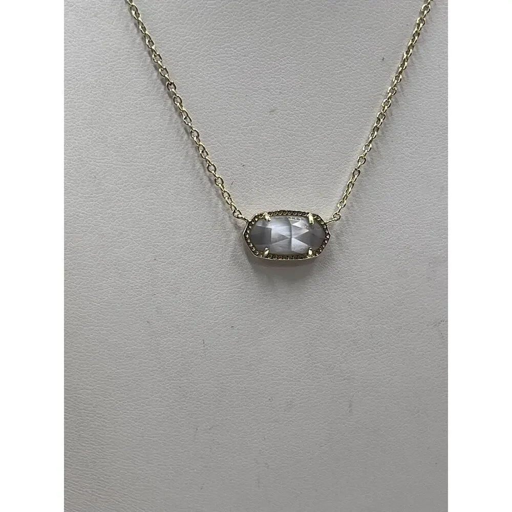 Kendra Scott Gold Plated Elisa Pendant Necklace‎ in Slate Gray Glass Illuision - Picture 4 of 14